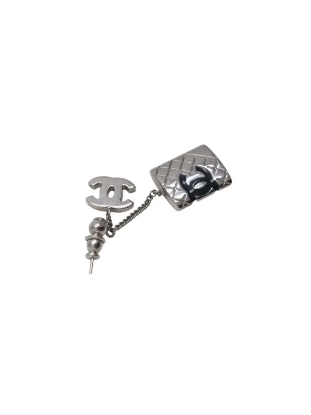 Chanel Earrings CC Logo Dangling 95c Metal Silver Black